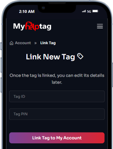 enter unique id and pin to link tag