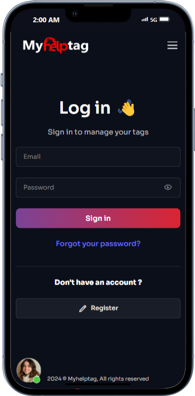 login or register on myhelptag